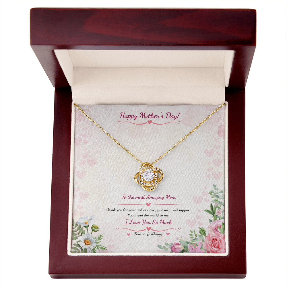 Happy Mother's Day Love Knot Necklace - White or Yellow Gold