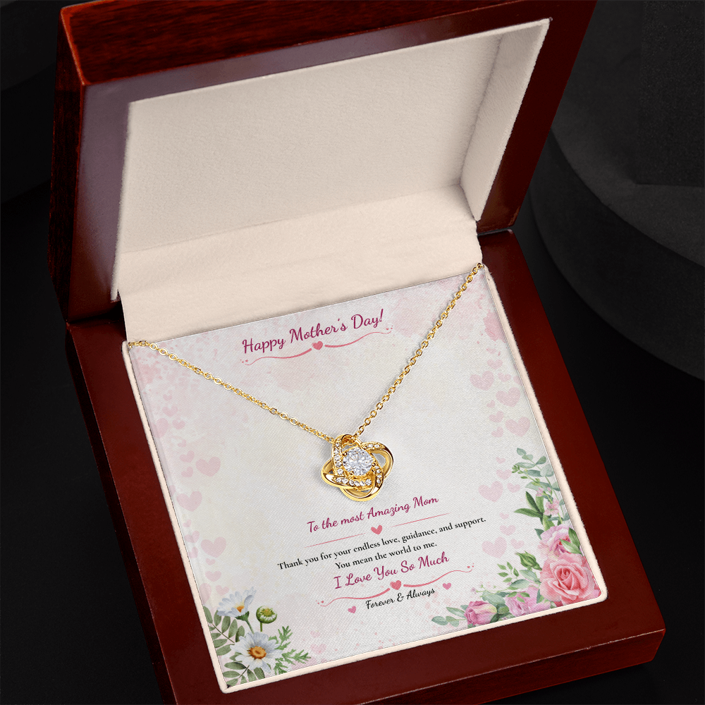 Happy Mother's Day Love Knot Necklace - White or Yellow Gold