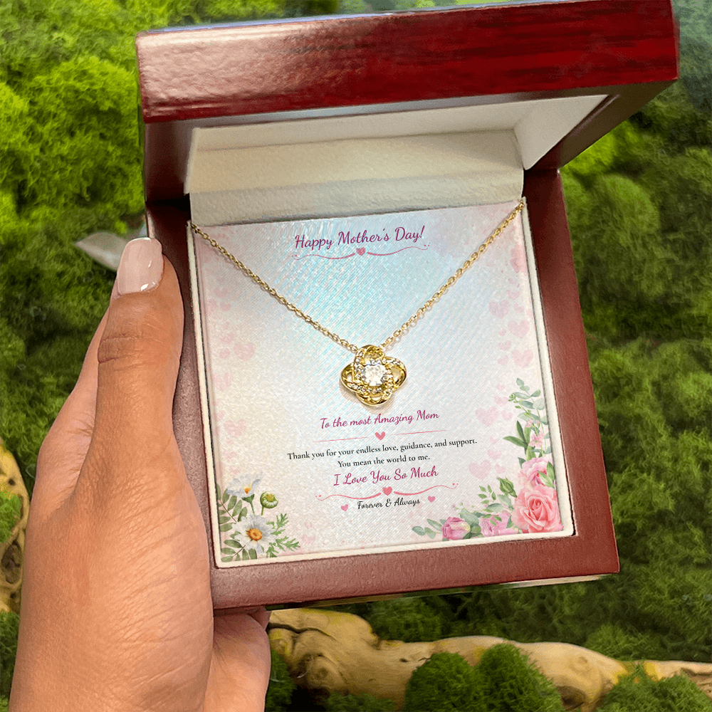 Happy Mother's Day Love Knot Necklace - White or Yellow Gold