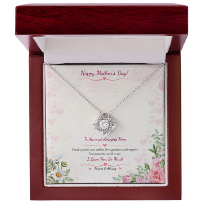 Happy Mother's Day Love Knot Necklace - White or Yellow Gold