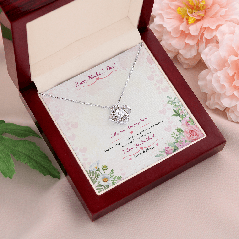 Happy Mother's Day Love Knot Necklace - White or Yellow Gold