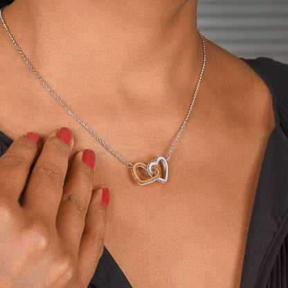 For My Wonderful Mom Interlocking Heart Necklace - White or Yellow Gold