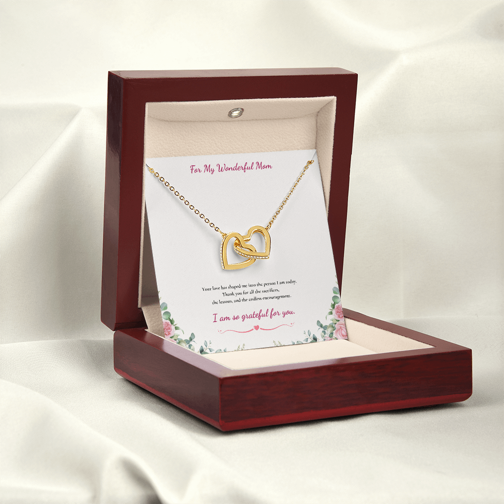 For My Wonderful Mom Interlocking Heart Necklace - White or Yellow Gold