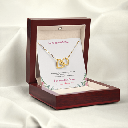 For My Wonderful Mom Interlocking Heart Necklace - White or Yellow Gold