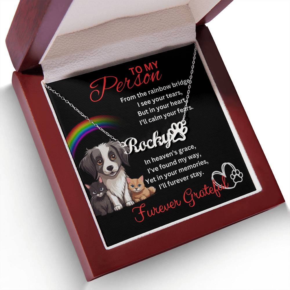 Paw Print Name Necklace - Rainbow Bridge V1