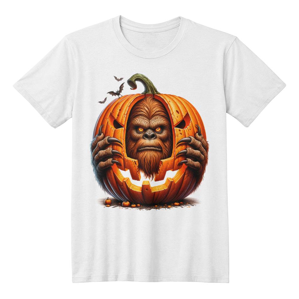 Bigfoot Peeking Through Pumpkin Halloween Unisex T-Shirt