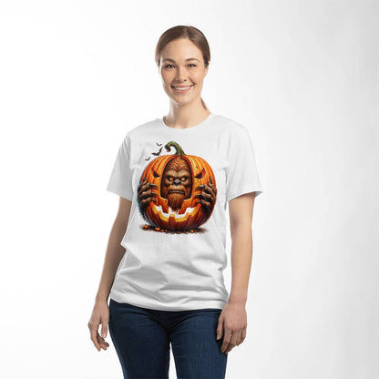 Bigfoot Peeking Through Pumpkin Halloween Unisex T-Shirt