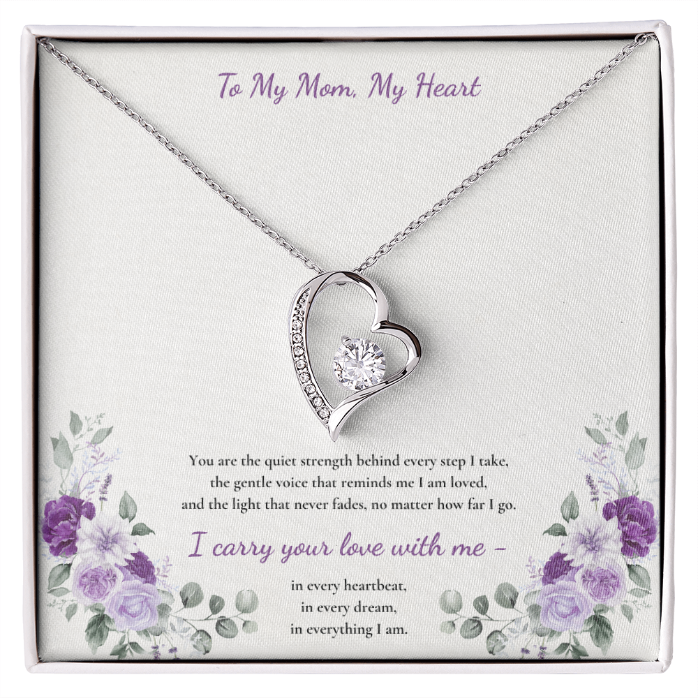 To My Mom, My Heart Necklace - White or Yellow Gold