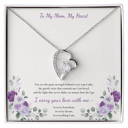 To My Mom, My Heart Necklace - White or Yellow Gold