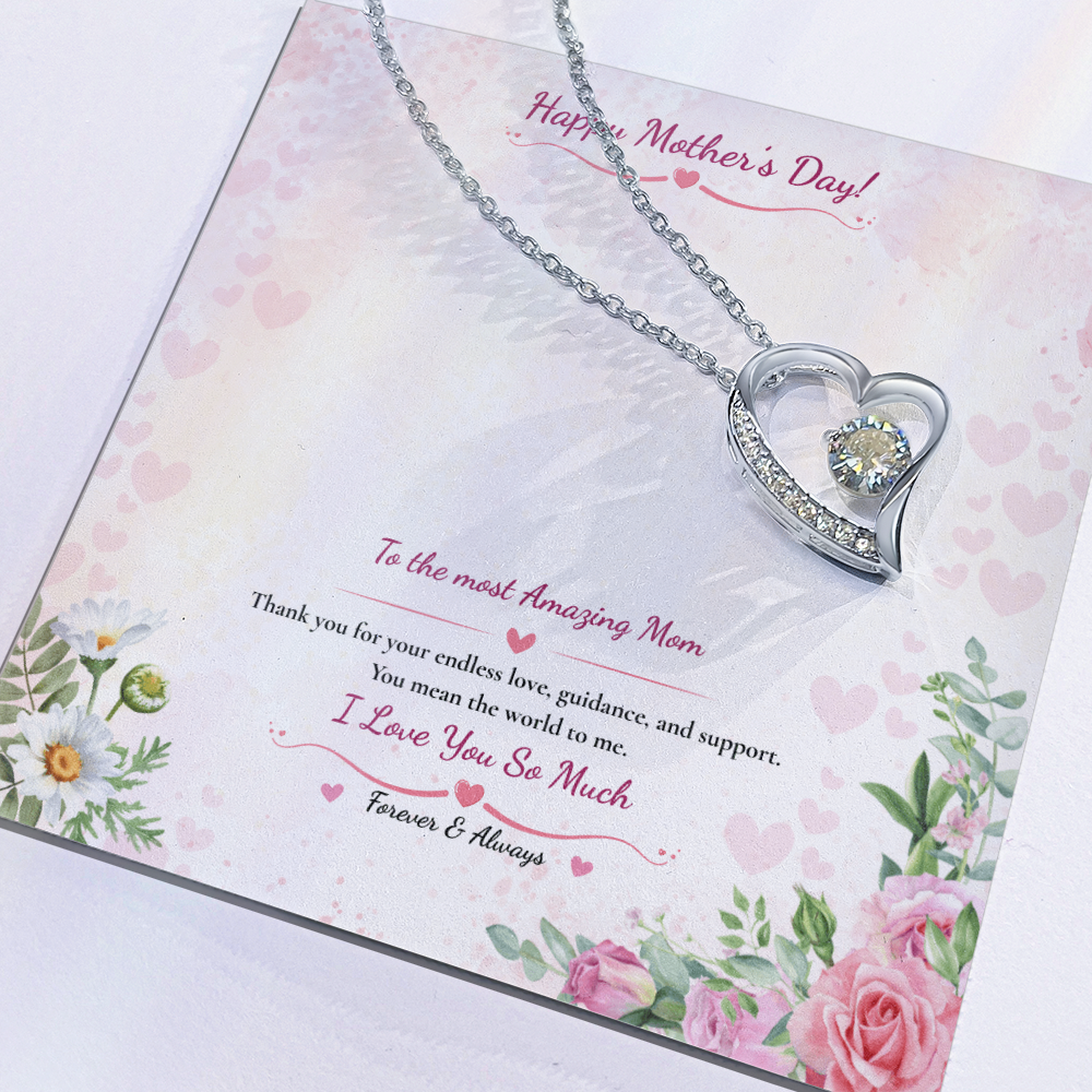 Mother's Day Heart Necklace - White or Yellow Gold