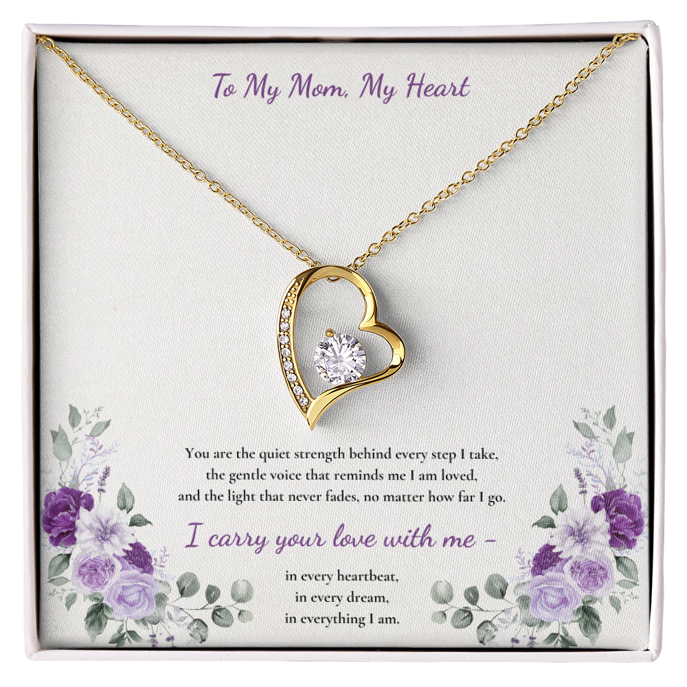 To My Mom, My Heart Necklace - White or Yellow Gold