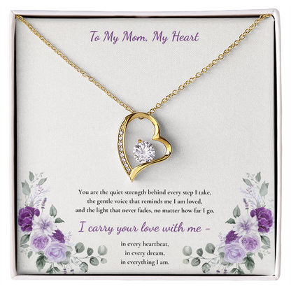 To My Mom, My Heart Necklace - White or Yellow Gold