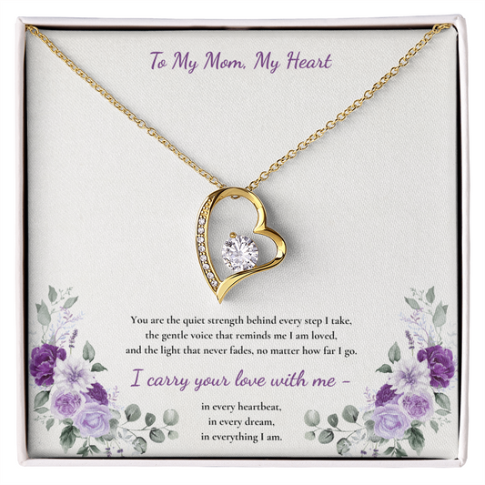 To My Mom, My Heart Necklace - White or Yellow Gold