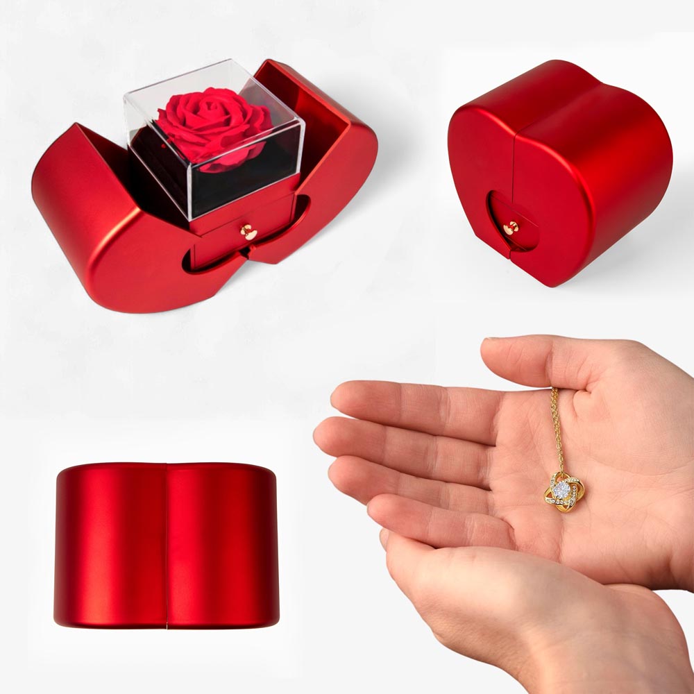 Love Knot Necklace with Red Heart Rose Box