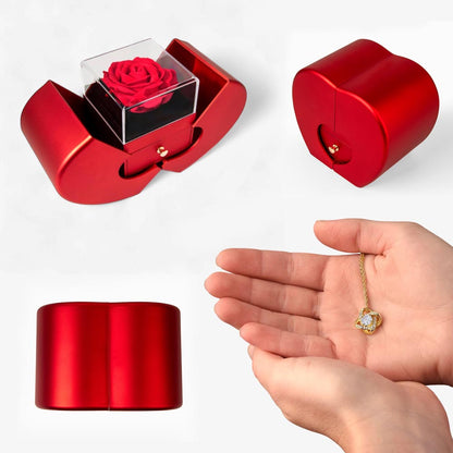 Love Knot Necklace with Red Heart Rose Box