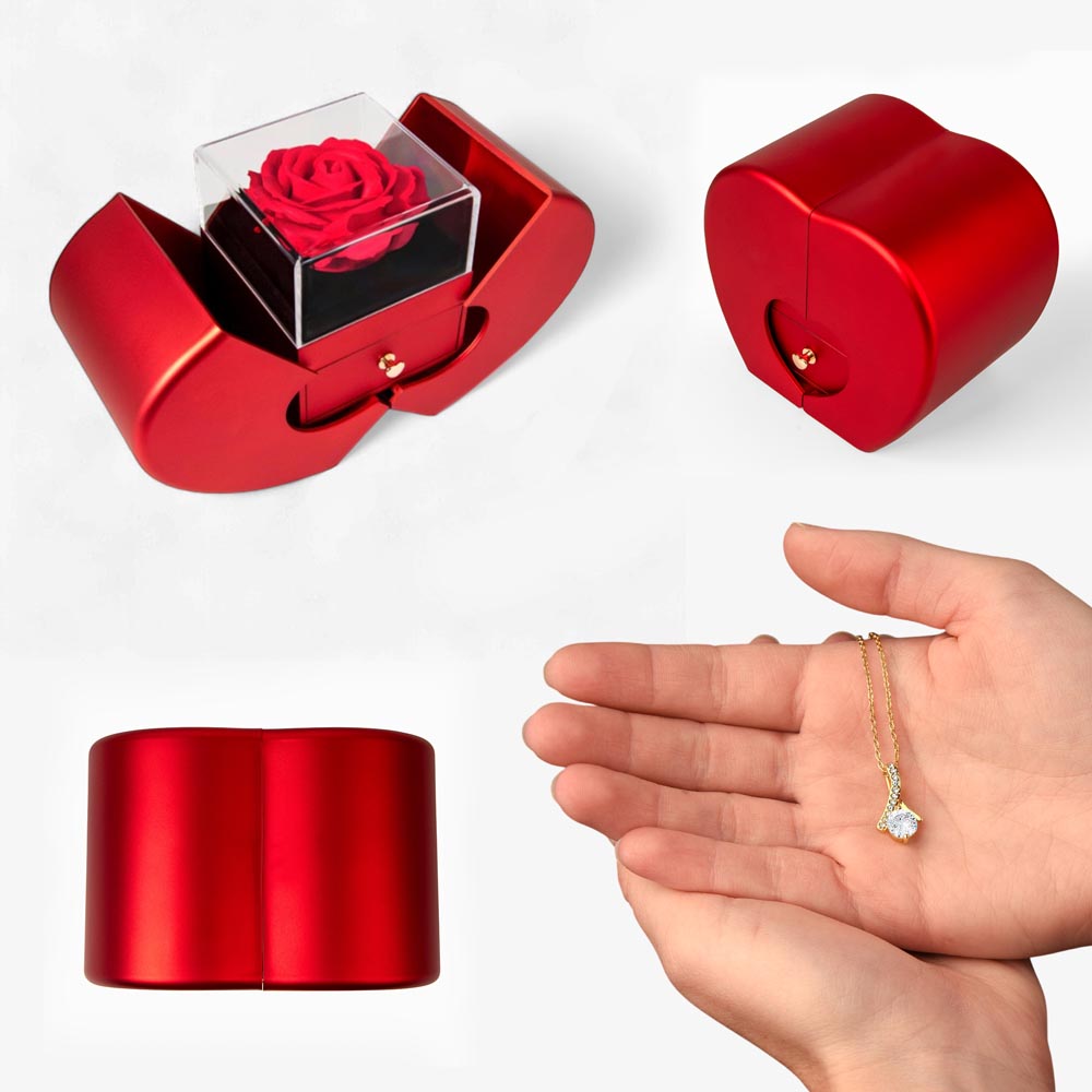 Alluring Beauty Necklace with Red Heart Rose Box