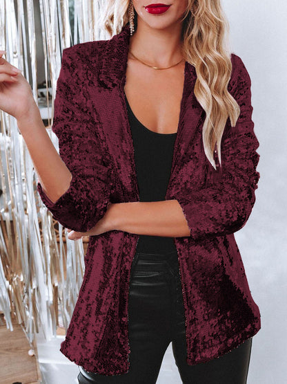 Sequin Lapel Collar Long Sleeve Blazer