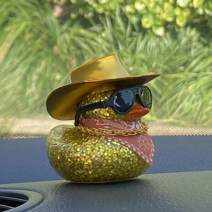 Glitter Rubber Duck with Black Sunglasses, Chain, & Bandana