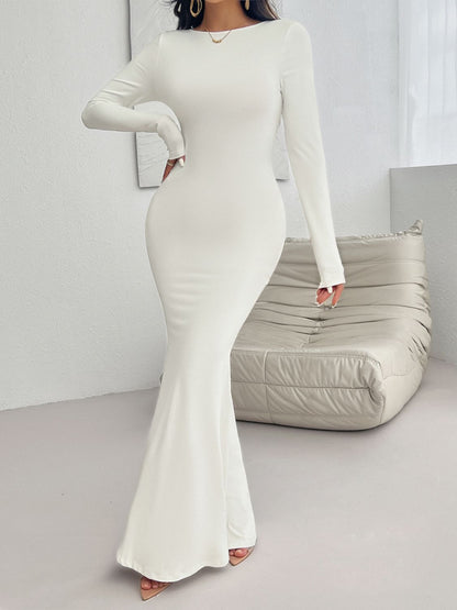 Backless Round Neck Long Sleeve Maxi Dress