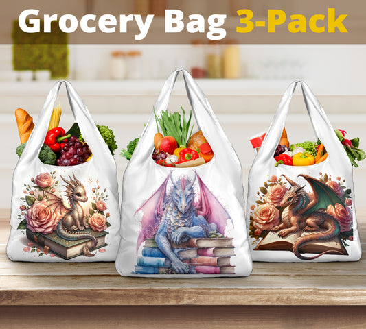 Book Dragon Reusable Shopping Bags - Set of 3