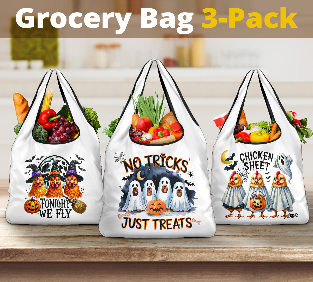 Halloween Reusable Grocery Trick or Treat Bags - Set of 3