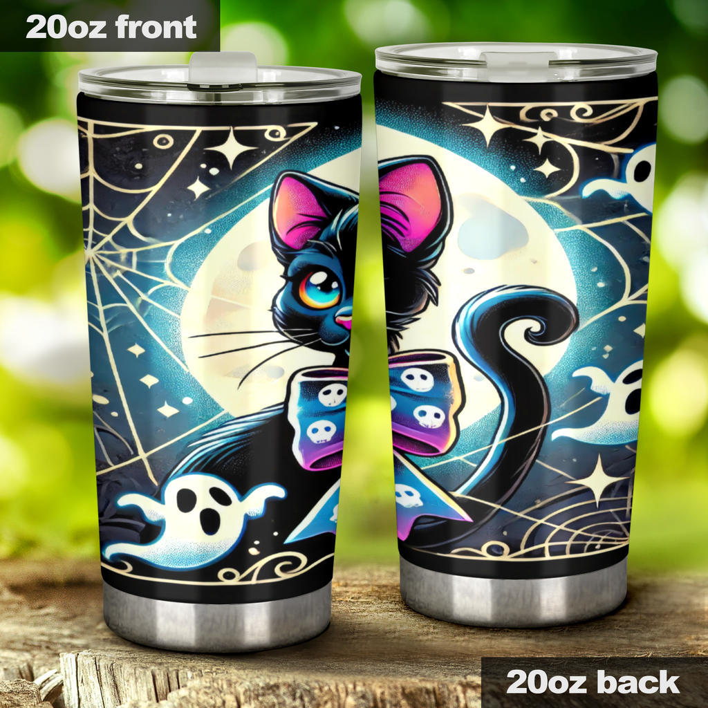 Halloween Black Cat Tumbler - Insulated hot & cold tumbler 20oz or 30oz