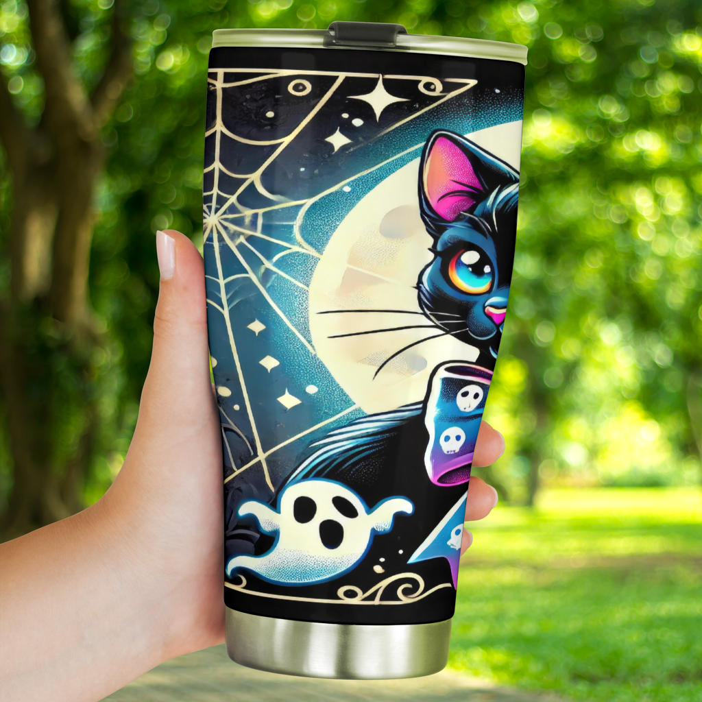 Halloween Black Cat Tumbler - Insulated hot & cold tumbler 20oz or 30oz