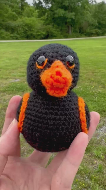 Handmade Crochet Rubber Duck - Black w/ Orange Accents - 4"