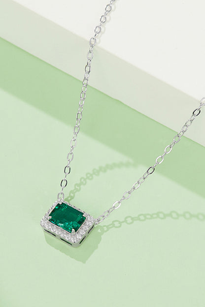 .9 Carat Lab-Grown Emerald Rectangle Pendant Necklace