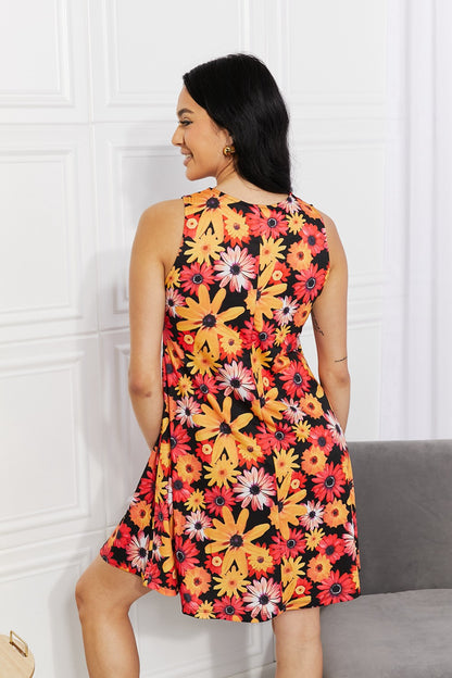 Yelete Full Size Floral Sleeveless Dress with Pockets