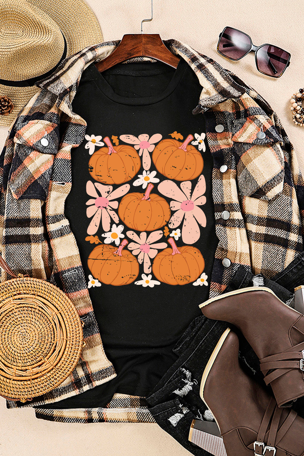 Round Neck Short Sleeve Pumpkin Graphic T-Shirt