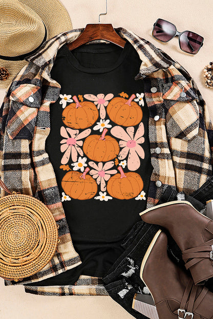 Round Neck Short Sleeve Pumpkin Graphic T-Shirt