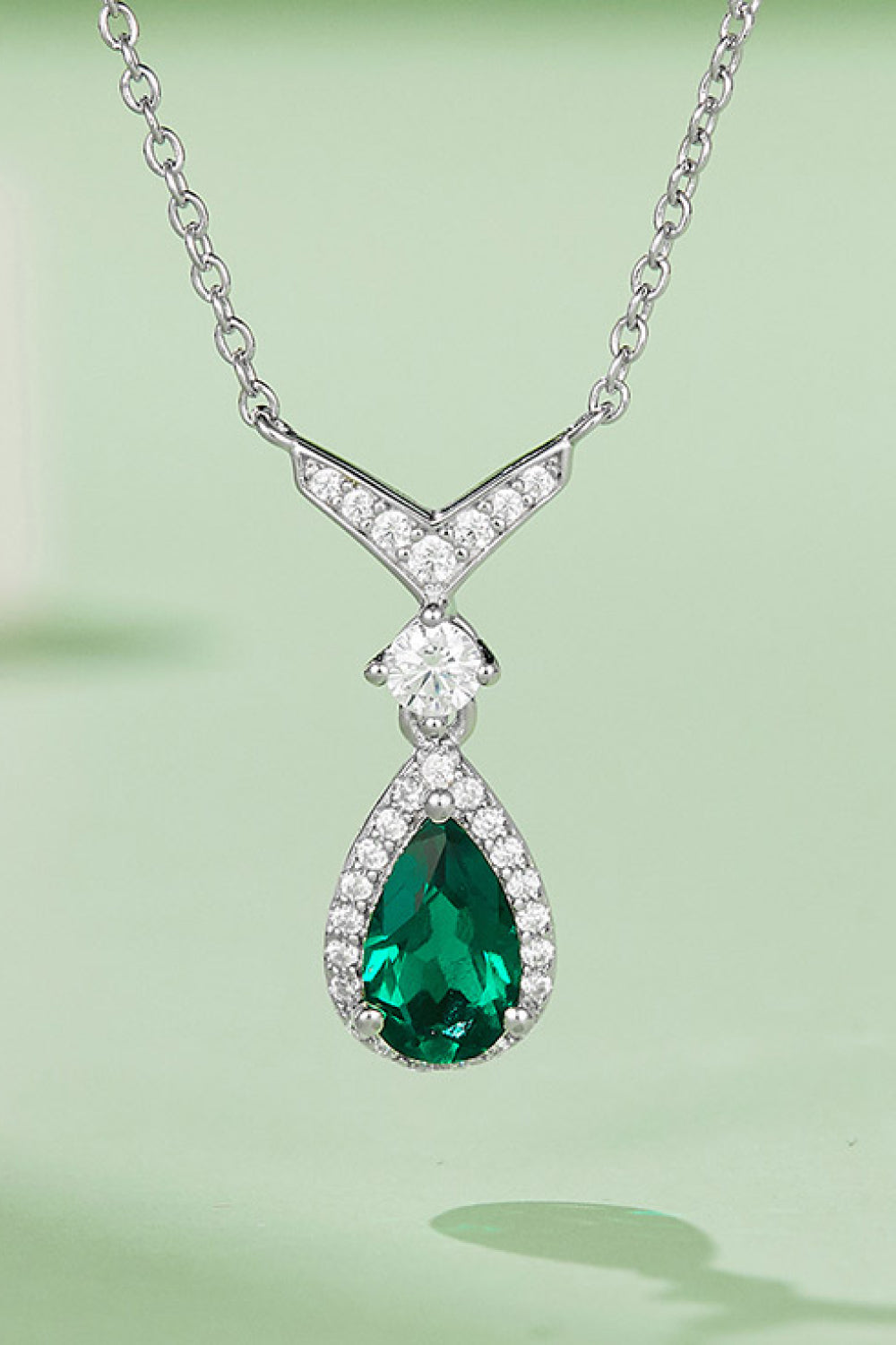 Lab-Grown Emerald Teardrop Necklace.73 Carat Lab-Grown Emerald Teardrop Necklace