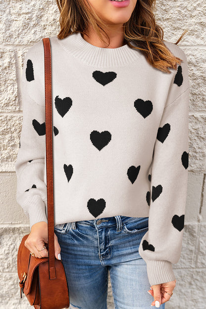 Heart Pattern Drop Shoulder Sweater