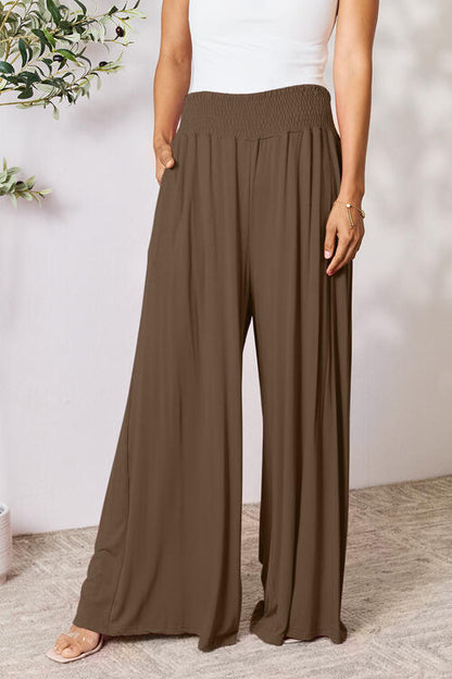 Double Take Full Size Smocked Wide Waistband Wide Leg Pants