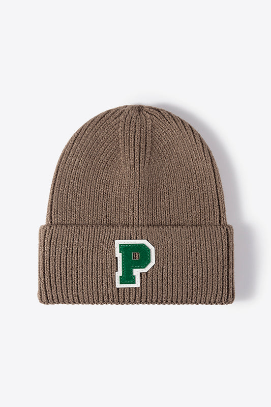 Letter Patch Cuffed Knit Beanie