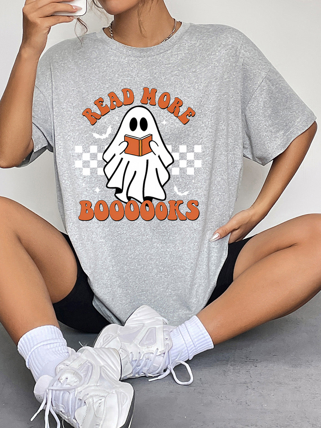 Round Neck Short Sleeve Ghost Graphic T-Shirt