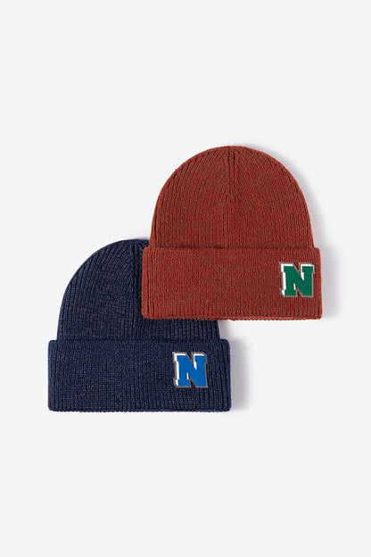 Letter N Patch Cuffed Knit Beanie