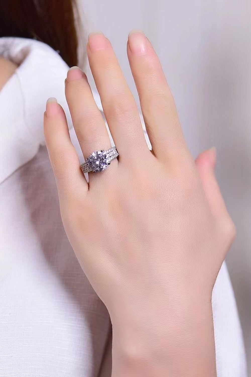 5 Carat Moissanite Platinum-Plated Side Stone Ring