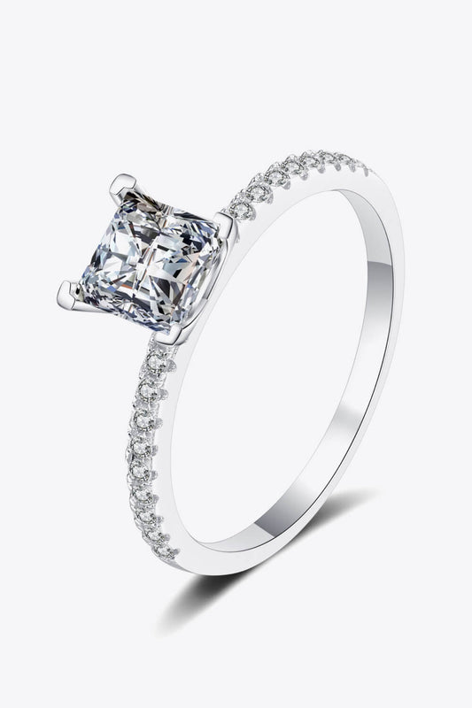 2 Carat Rhodium-Plated Moissanite Four-Prong Ring