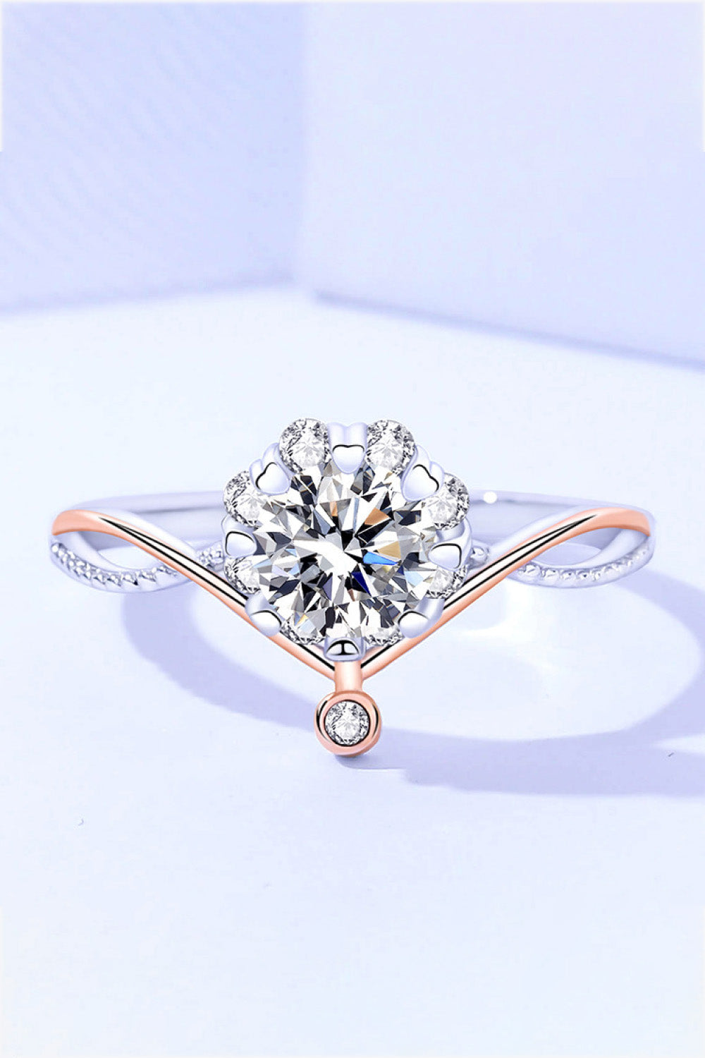 .88 Carat Moissanite and Zircon Contrast Crisscross Ring