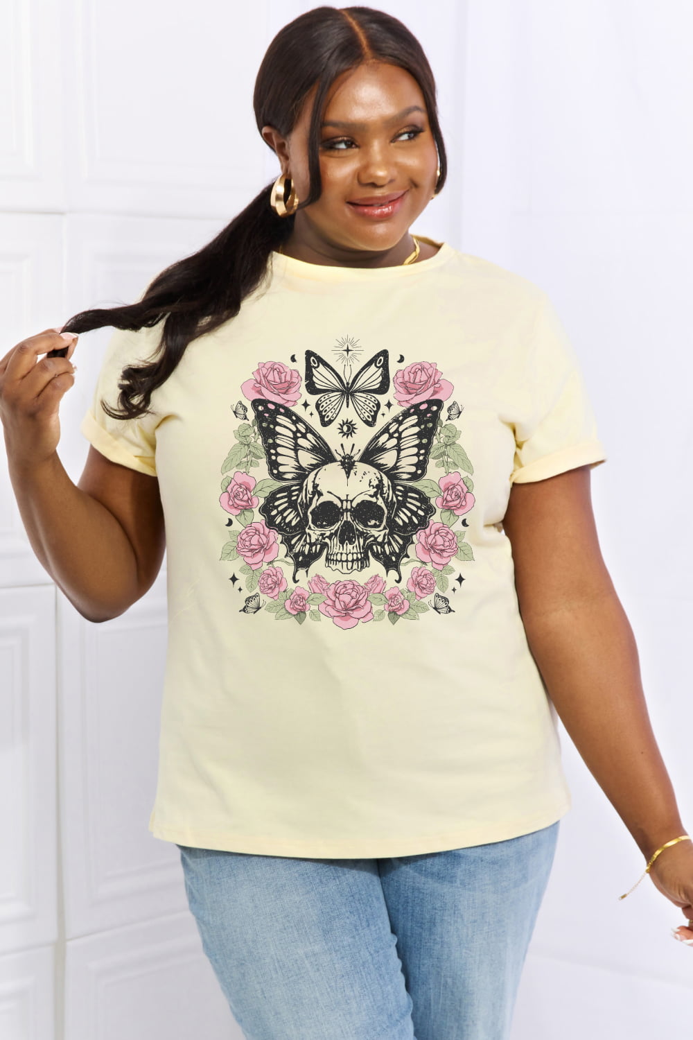 Simply Love Simply Love Full Size Skull & Butterfly Graphic Cotton Tee