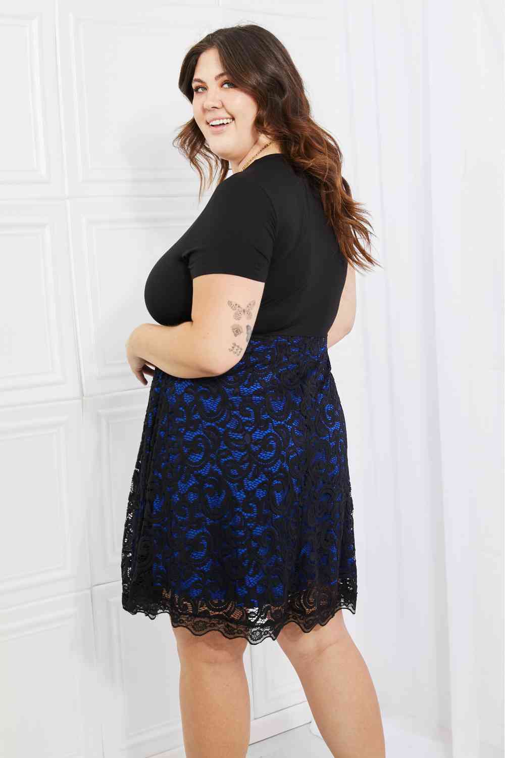 Yelete Full Size Contrasting Lace Midi Dress Navy / S Yelete Full Size Contrasting Lace Midi Dress Navy / S