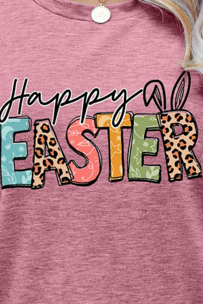 HAPPY EASTER Graphic Round Neck Tee Shirt