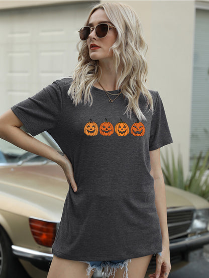 Full Size Round Neck Short Sleeve Jack-O'-Lantern Graphic T-Shirt