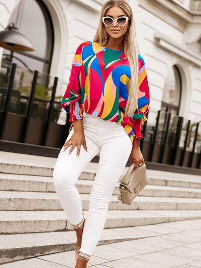 Abstract Lantern Sleeve Blouse