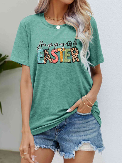 HAPPY EASTER Graphic Round Neck Tee Shirt