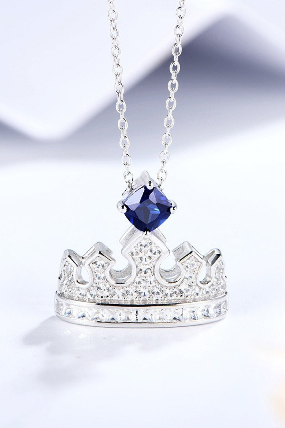 1 Carat Zircon Lab-Grown Sapphire Crown Shape Pendant Necklace