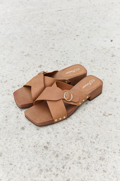 Forever Link Square Toe Cross Strap Buckle Clog Sandal in Ochre