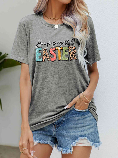 HAPPY EASTER Graphic Round Neck Tee Shirt